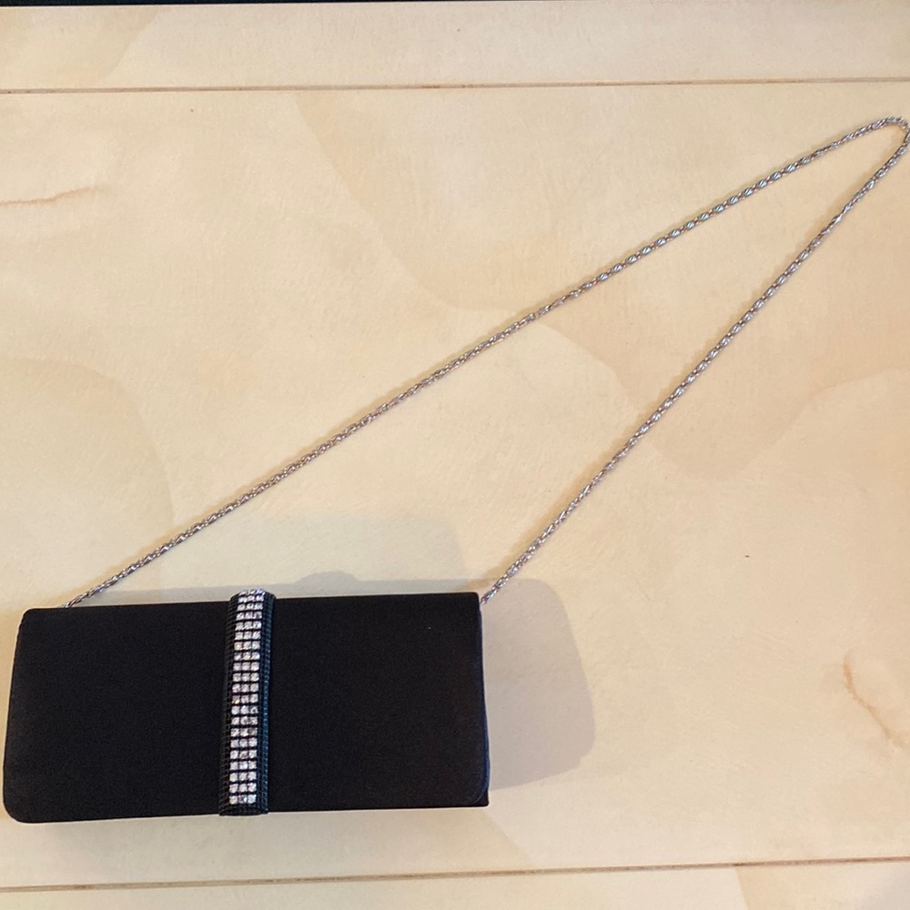 Black satin evening bag